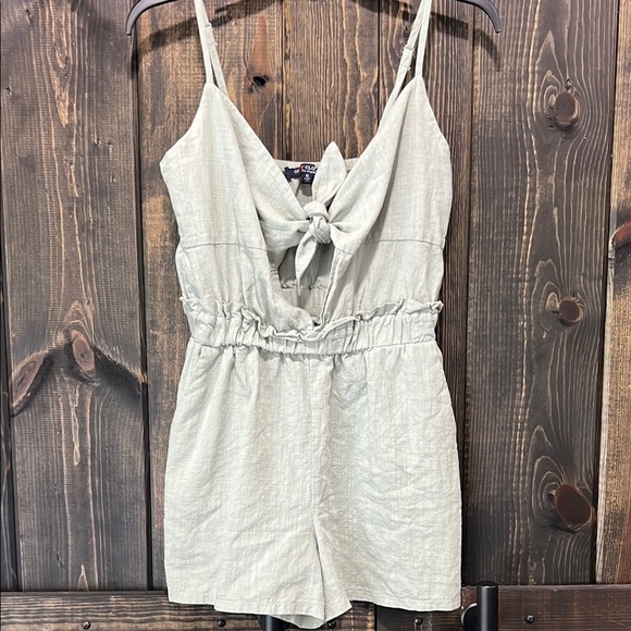 One Clothing Romper S Green Tie Knot Front Cotton Boho Stretch Casual Resortwear - Picture 2 of 10